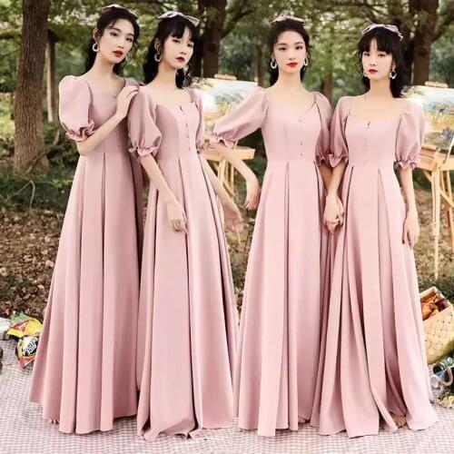 Bridesmaids Dresses Vintage A-Line Three Quarter V-Neck Off The Shoulder Jersey Luxury Soybean Pink Lady Wedding Party Gown E538