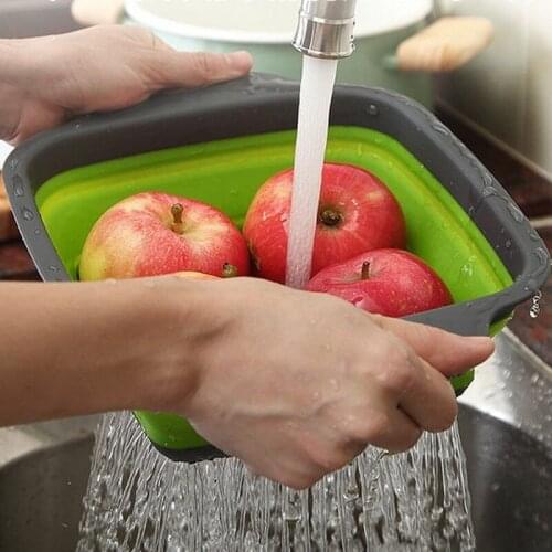 Kitchen Accessories Silicone Folding Drain Basket Fruit Vegetable Washing Basket Foldable Strainer Collapsible Colander