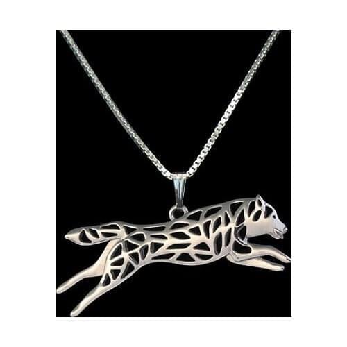 Leaping Siberian Husky - Gold and silver pendant and necklace dog jewelry Simple abstract animal jumper