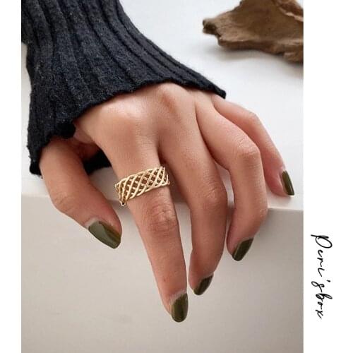 PerisBox 2 Designs Multi Layers Chain Gold Rings Hollow Mesh Geometric Rings for Women Minimalist Stackable Rings 2019 Vintage