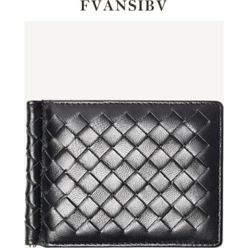 Mens Genuine Leather Money Clips Luxury Brand Super Soft Sheepskin Hand-Woven Thin Women Large Wallet Multi Card Slot 2021 New