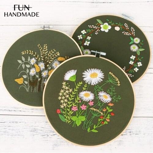 DIY Flowers Embroidery Kit Dandelion Little Daisy Materials Package Handmade Cross Stitch Christmas Wall Decor Gift
