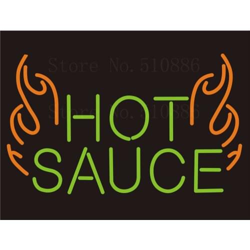 NEON SIGNS Hot Sauce restaurant Beer Wine Real GLASS Tube BAR PUB Signboard Display Decorate Store Shop Light Sign 17*14"