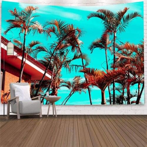 New coconut tree landscape tapestry aesthetic Nordic scenery printing home decoration wall cover hanging cloth room decor mural