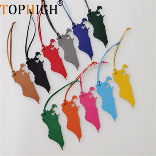 Factory Wholesale Custom Made Genuine Natural Leather Bahrain Map Keychain Ladies Backpack Pendant Women Men Bag Charm