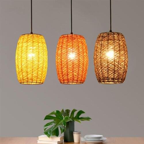 Natural Rattan Woven Hanging Light Rustic Ceiling Lamp Pendant Weaving Chandelier Without Bulb Restaurant Bar Lounge Decoration