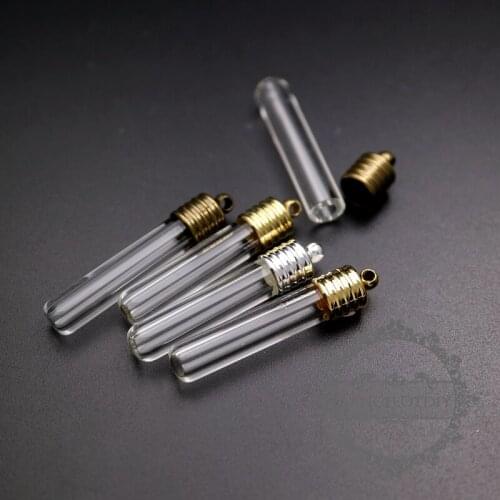 8x30mm transparent tube glass bottle 5mm mouth silver,gold,bronze,raw brass color bail perfume vial pendant wish charm 1800265
