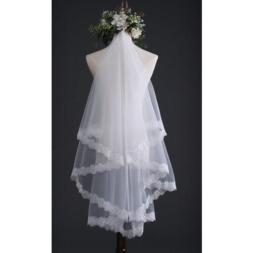 Velos De Novia 2021 New Simple One-layer Wedding Veil Luxury Flower Sequin Cathedral Bridal Veil Off White Long Bridal Veil L