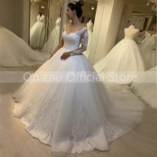 Luxury White Wedding Dresses Lace Up Appliqued Beaded Vestido De Noiva 2021 Custom Made Ball Gown Bridal Dress Long Chapel Train