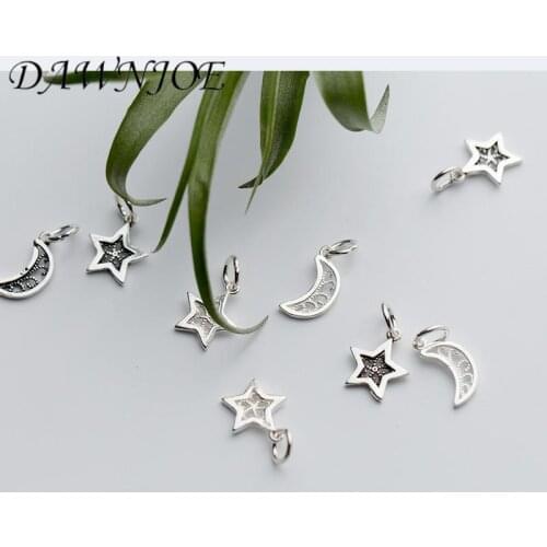 S925 Sterling Silver Mix Star moon Hollow Pendant Manual DIY Making Earring Bracelet Necklace Jewelry Accessories Finding