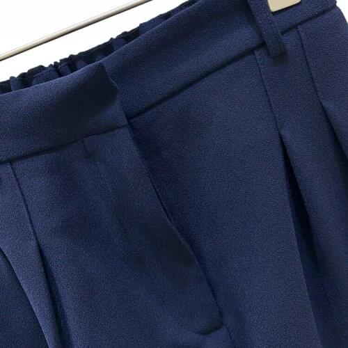 Women High Waist Wide Leg Shorts Casual Female Simple Solid Color Loose Summer Deep Blue OL Short Pants