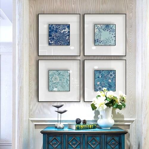 Nordic Canvas Paintings Blue Flowers Pictures Decoration Posters and Prints Living Room Bedroom Office Plant Wall Art Home Decor