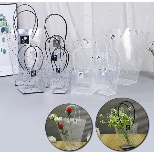 T-Shaped Bouquet Gift Bag Portable Flower Packaging Bag Transparent Polka Dot Flower Bag Waterproof Bouquet Decoration Bag