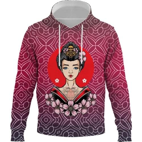 New Japanese hoodies Mens hoodie autumn Winter hip hop hoody Tops Casual Brand 3D Samurai Geisha Hoodie Sweatshirt Red Tops