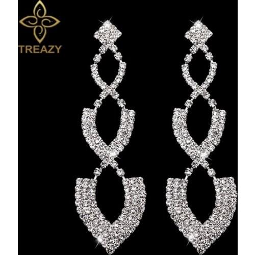 TREAZY Fashion Twisted Long Drop Earrings For Women Brincos Rhinestone Crystal Bridal Wedding Dangle Earrings Party Jewelry Gift