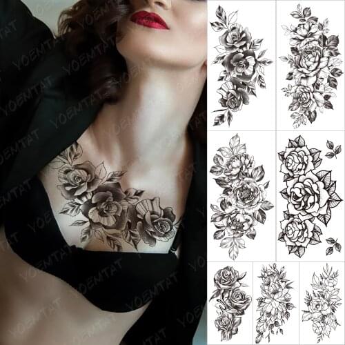 Flower Blooming Waterproof Temporary tatooo Stickers Daisy Butterfly Moon Transfer tattoos Body Art Fake tatoo Black Man Women