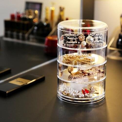 360 Degree Rotating Jewelry Case Holder 4 Layer Acrylic Jewelry Storage Box earrings Display Makeup Organizer Cosmetic Organizer