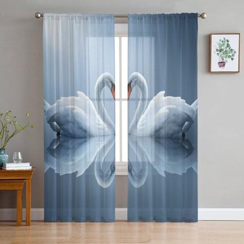 Pairs Of Swans Snuggled In The LakeS Reflection Sheer Curtains for Living Room Modern Bedroom Voile Tulle Curtain Window Drapes