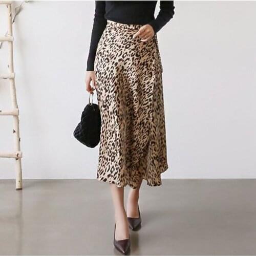 New 2020 Leopard Elastic Waist Sahes Woman Chiffon Skirts With Lining Summer Euro Style A-Line Print Midi Skirt Femme Saia