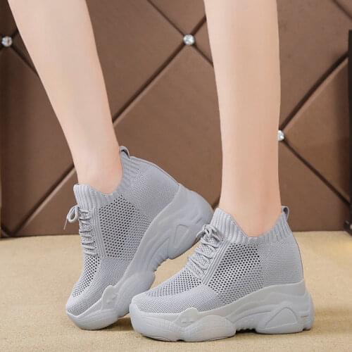 Lucyever 2020 Womens Spring Breathable Mesh Platform Shoes Woman Fashion Height Inreasing Ankle Boots Outdoor Footwear Female