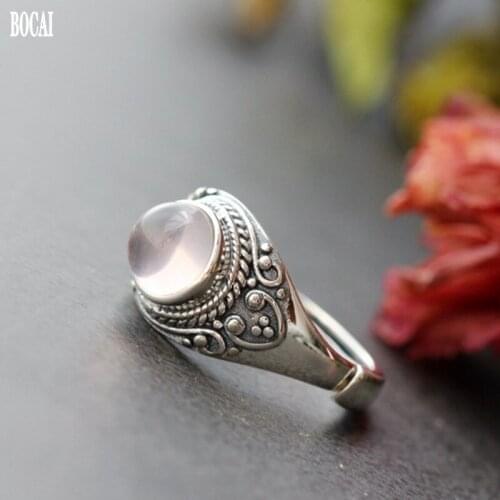 S925 silver Hand-set natural powder stone vintage Thai silver ring for woman 925 sterling silver womens ring fashion jewelry