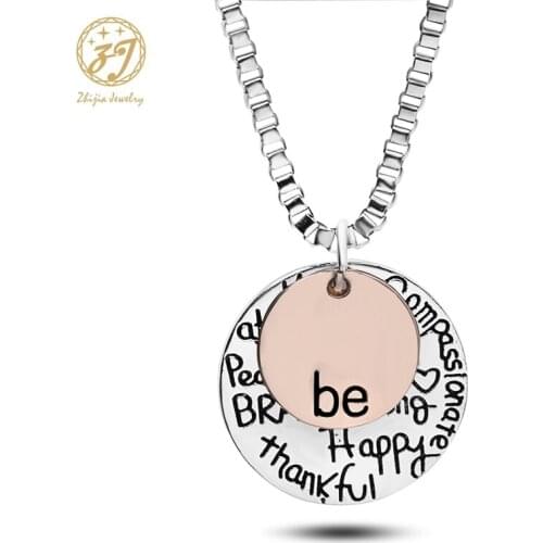 Zhijia Two-Tone "Be" Necklace Women Two Piece Silver Rose Gold color Pandent Necklace high quality jewelry gifts