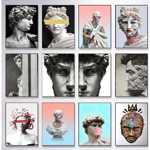 Famous Paintings Funny Portrait Sculpture of David Canvas Paintings Posters and Prints Wall Art Pictures for Living Room Decor