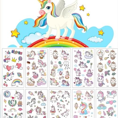 10pcs Kids Tattoo Temporary Tattoos Cartoon Unicorn Horse Fake Tattoo Sticker Waterproof Tatto Art Tatoo Hand Arm For Child Boy