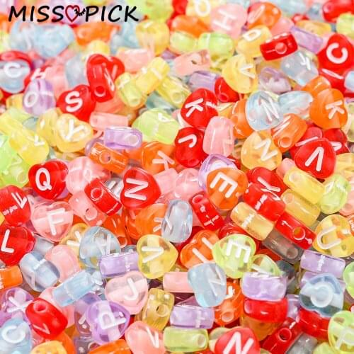 100pcs Acrylic Beads Transparent Heart Alphabet Letter Loose Spacer Beads for Jewelry Making Handmade DIY Bracelet Necklace