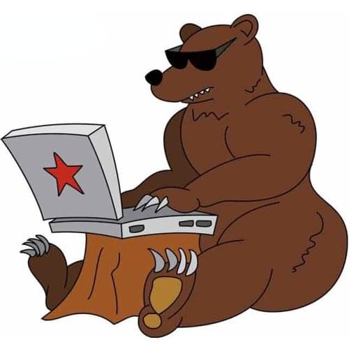 13cm x 12.1cm for Russian Hacker Angry Brown Bear with Laptop Camper Truck Decal DIY Anime Decals Car Stickers Decor