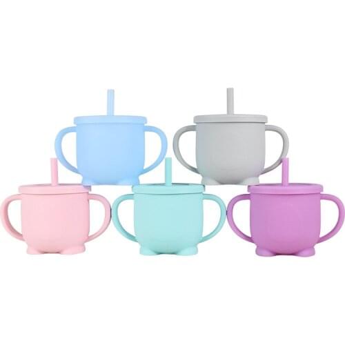 200ml Silicone Childrens Straw Cup Childrens Leak-proof Drop-proof Water Cup Solid Feeding Cups