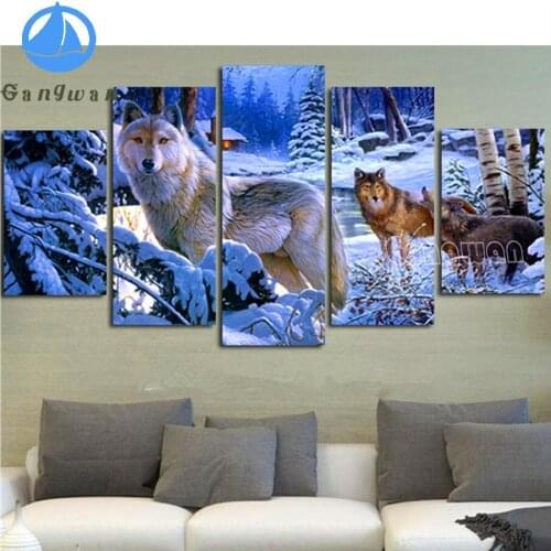 5D Diy Diamond Painting Snow Wolf Crystal Cross Stitch Needlework Home Decorative Full Square Diamond Embroidery 5PC set decor