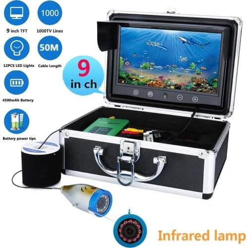9" Inch TFT 1000tvl Underwater Fishing Video Camera Kit IR 12 PCS LED Infrared Lamp Lights Video Fish Finder 20M 30M 50M