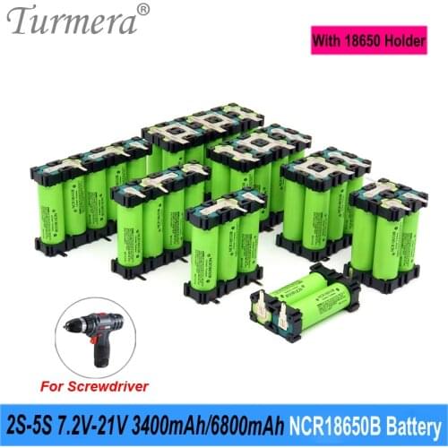 Turmera NCR18650B 18650 3400mAh Battery Soldering Nicekl with Holder for 3S 12.6V 4S 16.8V 5S 21V Electric Drill Screwdriver Use