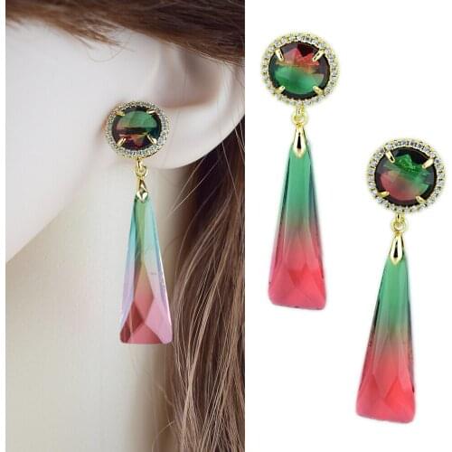 Standard Free Shipping Fashion New Women Gold-color AAA Zircon CZ Crystal Dangle Drop Earrings Wedding Jewelry Earring Gift