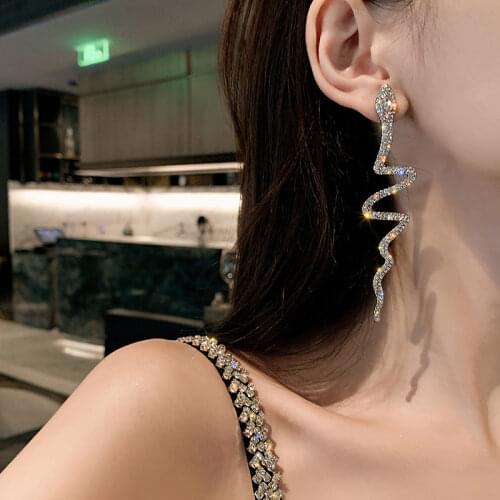 Big Long Snake Stud Earrings for Women Girl Gift Punk Goth Gold Korean Crystal Rhinestone Jewelry Gothic Wedding Accessories