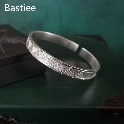 Bastiee Hmong 999 Sterling Silver Bangle For Women Bracelet Men Chinese Handcraft Vintage Bangles Charms Unisex Ethnic Gifts