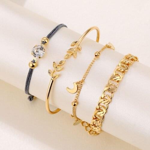4Pcs/Set Crystal Tennis Gold Color Chain Bracelets Set for Women Simple Basic Link Chain Wristband Fashion Womens Bracelet 2021
