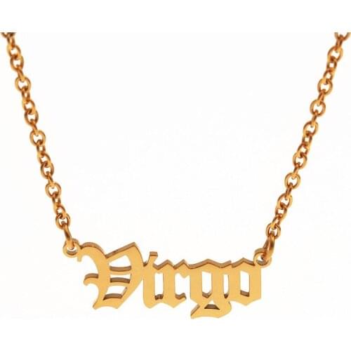 Horoscope Choker 12 Zodiac Letter Pendant Necklace Women Men Jewelry Bithday Gift Stainless Steel Chain Necklace Gold Ketting