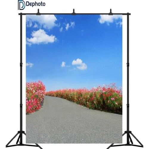 DePhoto Photography Backdrops Blue Sky road flower photo background Baby Newborn Child background for photos backdrops