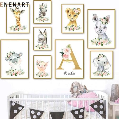 Baby Animal Zebra Girafe Canvas Poster Cartoon Watercolor Nursery Wall Art Print Painting Nordic Picture Kid Bedroom Decor