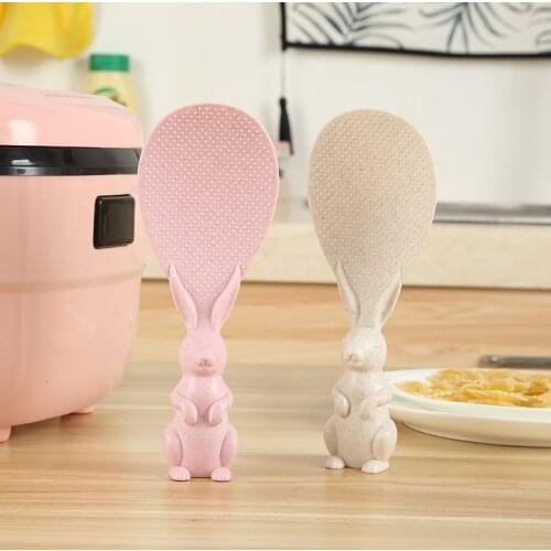 Eco-friendly Wheat Straw Non-stick Insulated Rice Spoon Cute Rabbite Shaped Standing Flat Spoon Portable Tableware Kitchen Tool