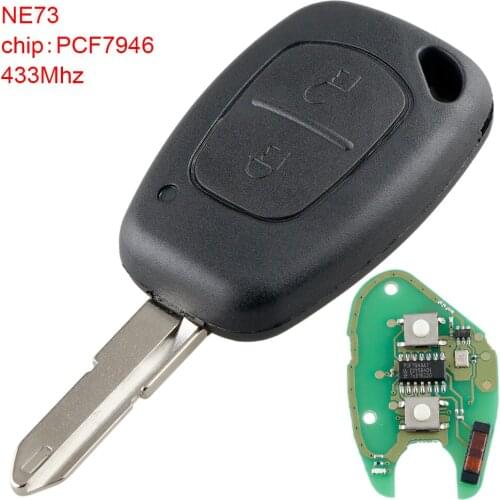 433MHz 2Buttons Flip Car Remote Key Fob with ID46/7946 Chip and Uncut Blade Fit for KANGOO Vivaro Renault Traffic Nissan