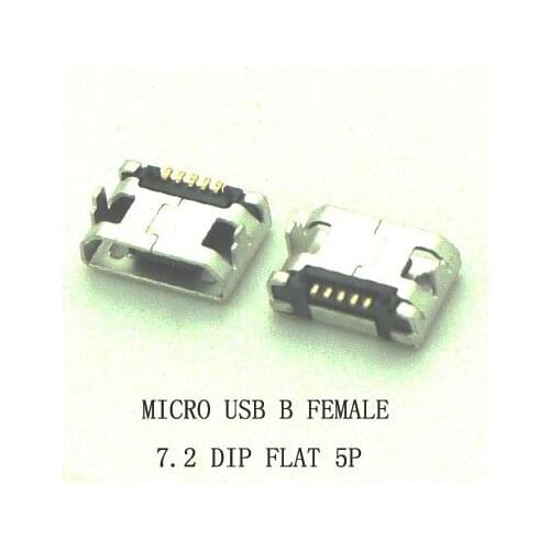 10pcs/lot 5Pin 7.2mm Micro USB 5pin DIP Female connector for mobile phone Mini USB jack PCB welding socket FLAT MOUTH