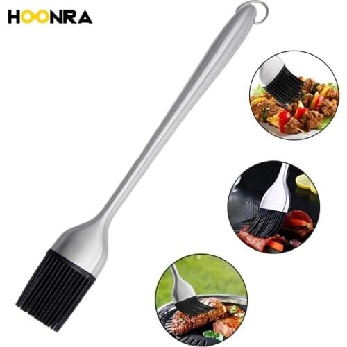 HOONRA Heat-resistant Silicone Basting Brush Kitchen Oil Brush Stainless Long Handle BBQ Cake Oil Brush Pastry Cooking Tools