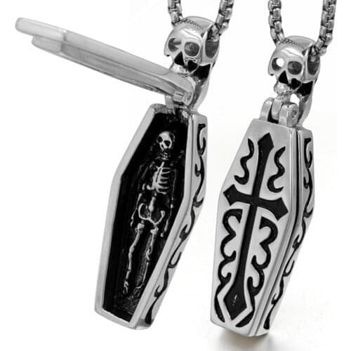 Classic Stainless Steel Necklace Punk Cross Coffin Skull Pendant Necklace For Men Accessories Jewelry Fashion Gift