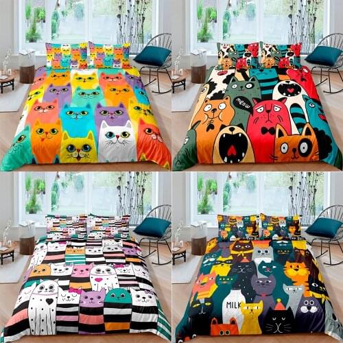 Cartoon Cute Cats Pet Quilt Cover 3D Duvet Cover Pillow Case Boy Girl Kids 2/3Pcs Bedding Set King Queen Twin Size Home Textiles