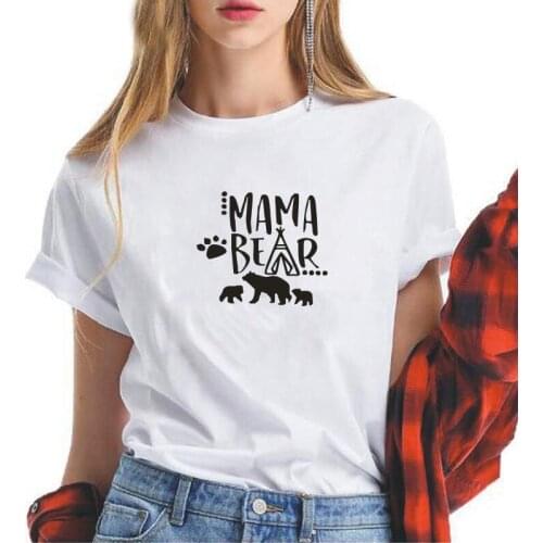 Mama Bear Cute Graphic Tee Shirt Femme Summer Short Sleeve Cotton Casual T Shirt Women Black White Street Tshirt Women Tops