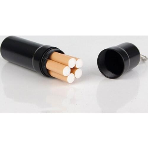 Mini Metal Cigarette Case Holder with Key Ring Waterproof Round Cigarettes Pocket Box (5 Capacity) Portable Cigarette Holder