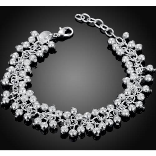 Fashion popular product 925 Sterling Silver Jewelry charm women chain beads grapes Bracelet free shipping hot sale cute gift